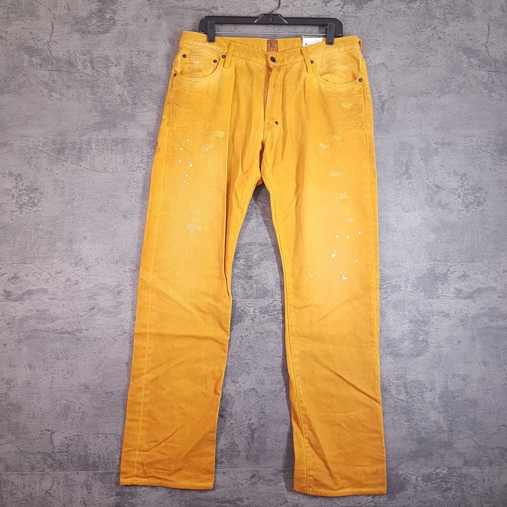 PRPS Barracuda Paint Splatter Button Fly Jeans Mens 40x34 Grunge Mustard Yellow